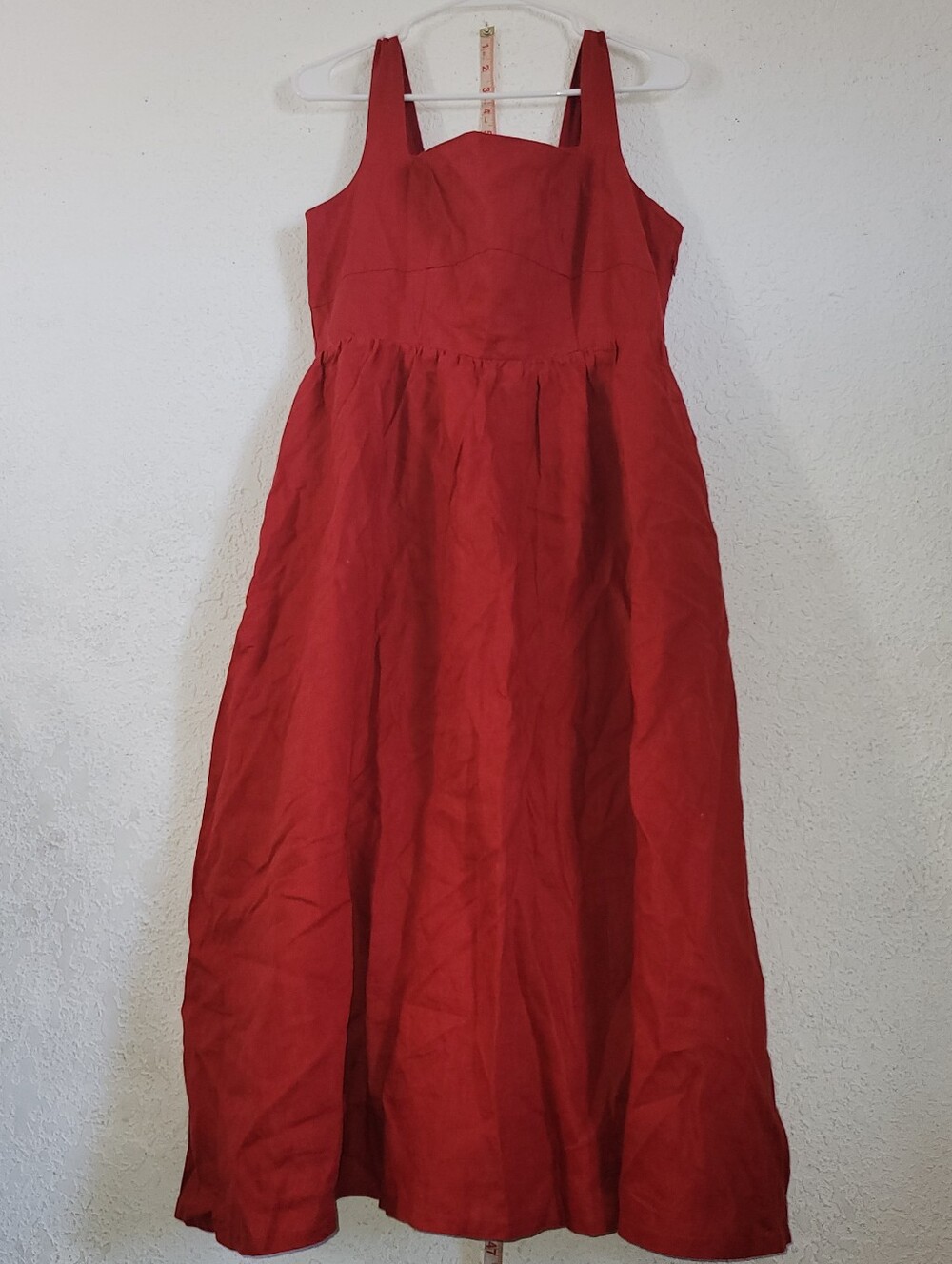 Quince Red Linen Midi Sleeveless A-Line Dress